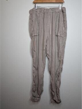 C&C California 100% Linen Pants Beige Drawstring Jogger Casual Relaxed Large